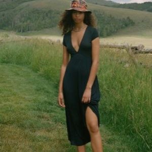 Urban Outfitters Dallas Black V Neck Midi Dress
